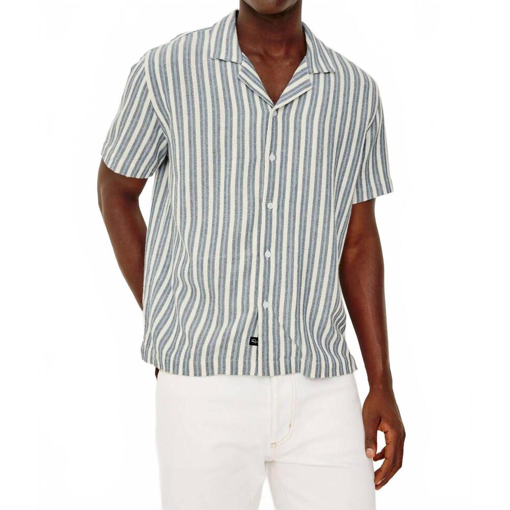 NEW RAILS fielder short sleeve button down shirt in marine white stripe